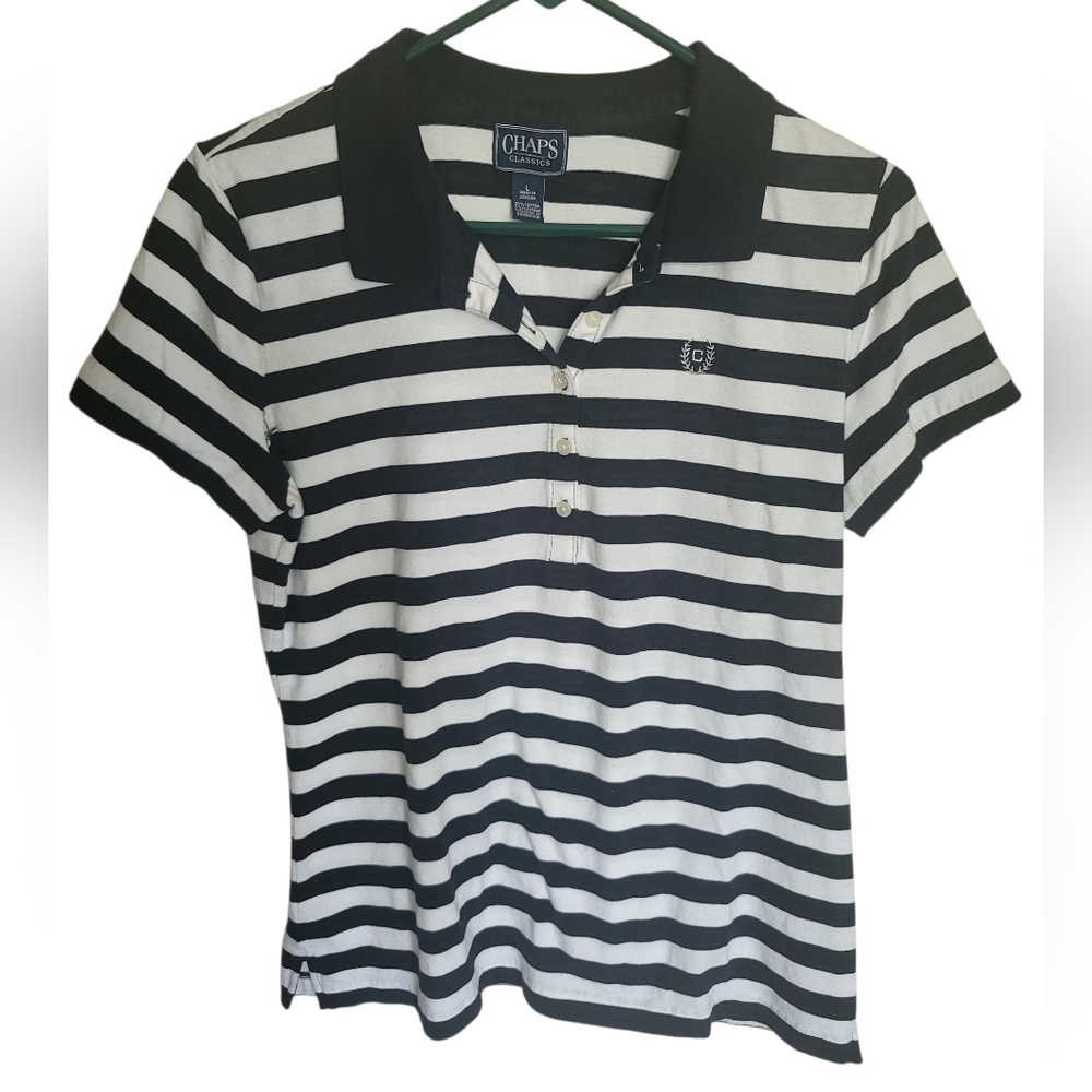 Chaps Blue and White Striped Polo Shirt Size Large